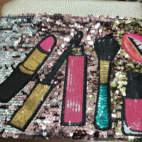 Milly Sequin Sparkle Zipper Top Clutch Bag with Detachable Strap. - Picture 2 of 6
